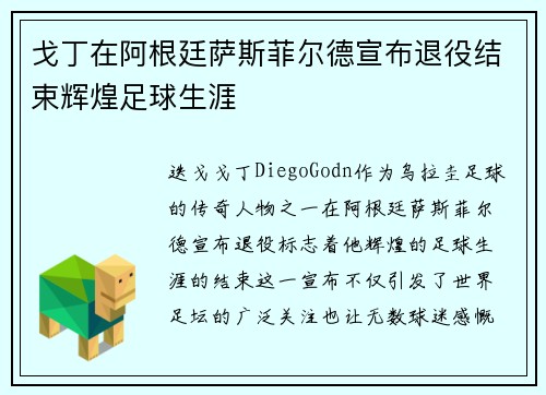 戈丁在阿根廷萨斯菲尔德宣布退役结束辉煌足球生涯